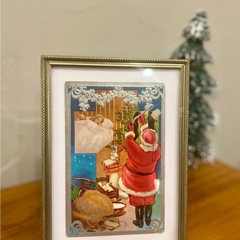 Vintage Brass Frame with Vintage Christmas Postcard